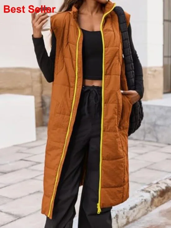 Long Quilted Puffer Vest Lightweight Sleeveless Packable Coat - Picture 4 of 5